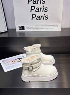 真皮加绒白色厚底雪地靴女2025冬季新款百搭防水防滑舒适保暖棉鞋