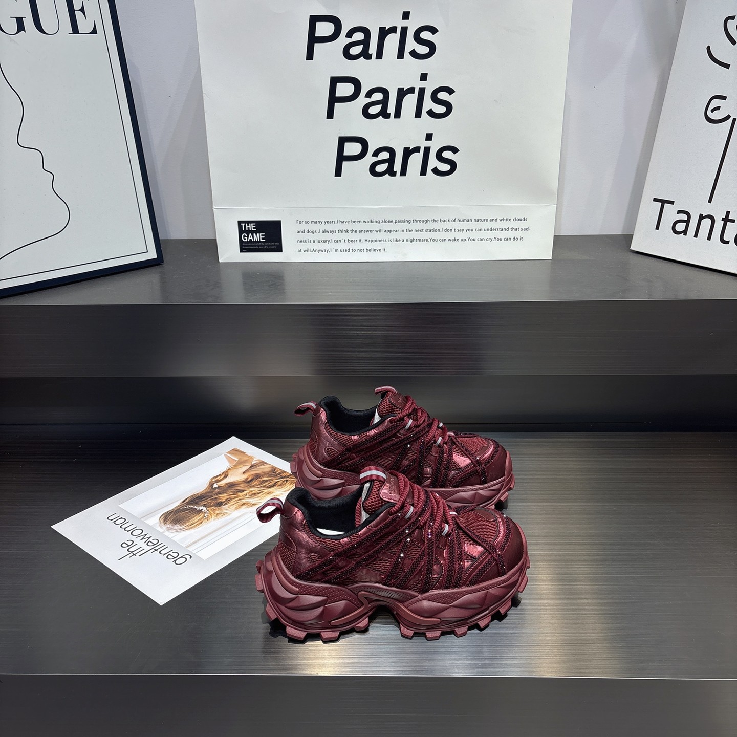 欧洲站轮胎底水钻厚底老爹鞋女2026新款百搭防滑系带休闲运动鞋女,女鞋,老爹鞋,淘宝优惠券,粉丝福利购,淘宝优惠卷