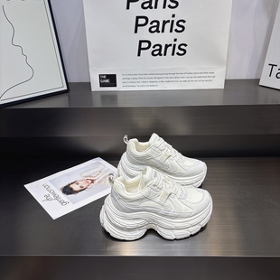 小个子6cm增高软底休闲运动鞋 新款 女2025秋季 真皮做旧厚底老爹鞋