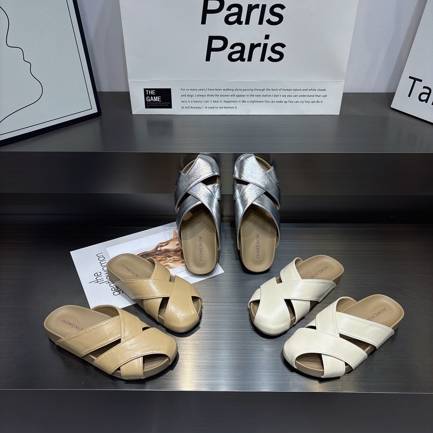 真皮编织缕空包头半拖鞋女外穿2026新款百搭简约防滑软底一字拖鞋