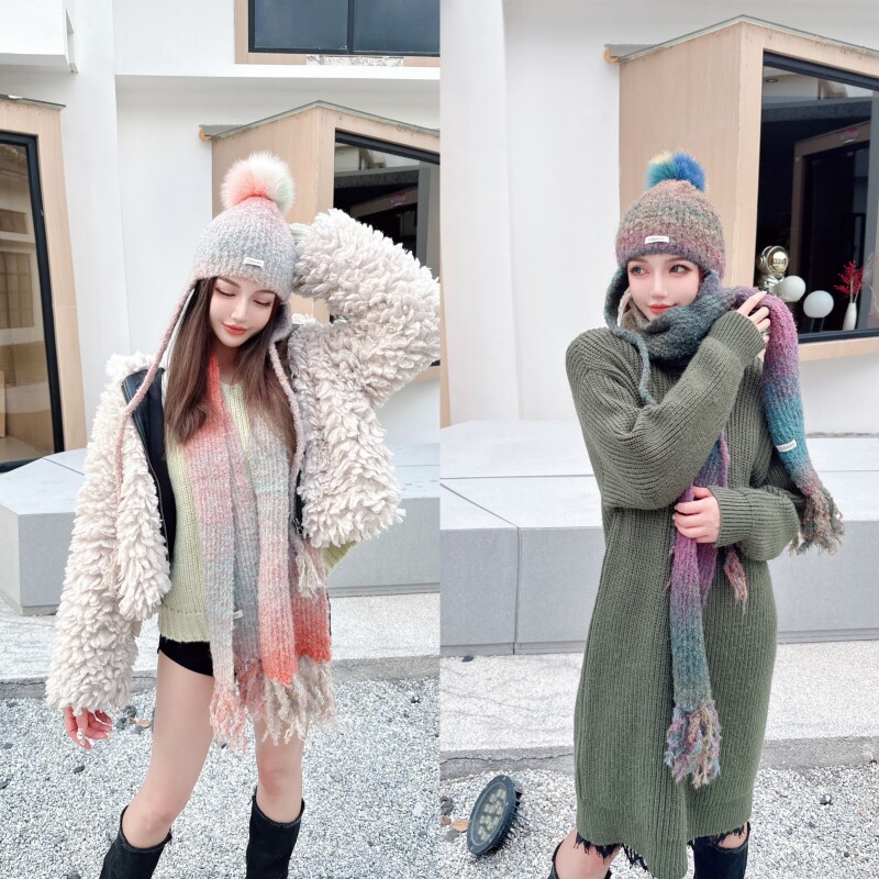 CREAMPP渐变针织冷帽围巾两件套