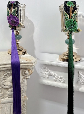 CREAMPP 原创大牌国风精美珠钻刺绣长流苏坠子暗纹提花九股宽发箍