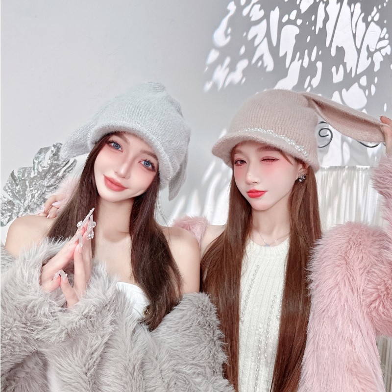 CREAMPP 原创安格拉兔毛鸭舌串珠鸭舌帽针织长兔耳朵保暖冷帽,服饰配件/皮带/帽子/围巾,帽子,淘宝优惠券,粉丝福利购,淘宝优惠卷