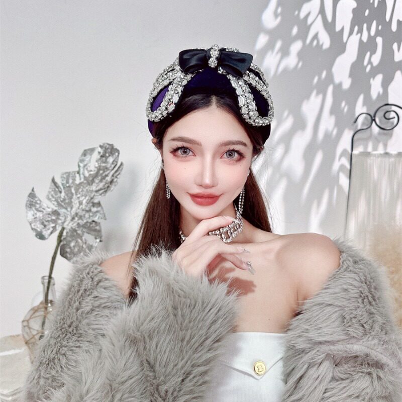 CREAMPP 原创优雅复古重工奢华宽发饰天鹅绒钻饰头蔲半帽晚宴发箍