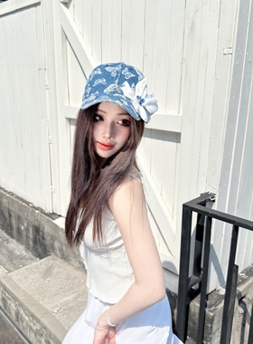 NIUYANG 原创春夏清新蓝白蝴蝶简约休闲薄款牛仔棒球帽甜美鸭舌帽