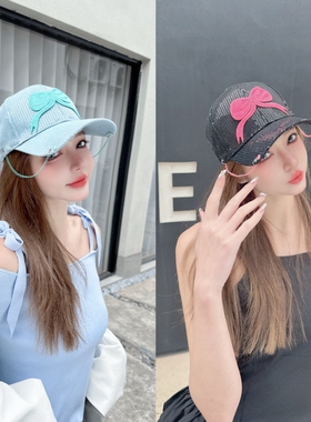 CREAMPP 原创时髦满绣亮片撞色帽顶链条硬顶棒球帽蝴蝶结潮鸭舌帽