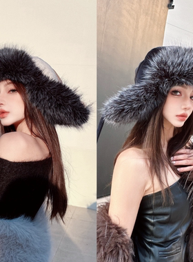 CREAMPP 设计师时髦质感大牌天鹅绒飞耳加厚夹棉仿皮草护耳雷锋帽