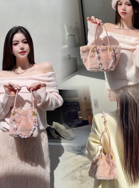 CREAMPP 原创高奢优雅进口月牙貂百变造型多用牛皮单肩皮草小方包