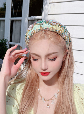 CREAMPP 复古宫廷华丽高奢宝石厚海绵发饰洛丽塔公主幻彩图腾发箍