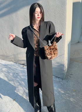 CREAMPP 原创高档进口月牙貂毛链条斜挎包时髦经典豹纹手提皮草包