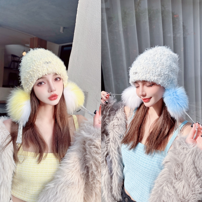 CREAMPP慵懒狐狸毛球流苏冷帽