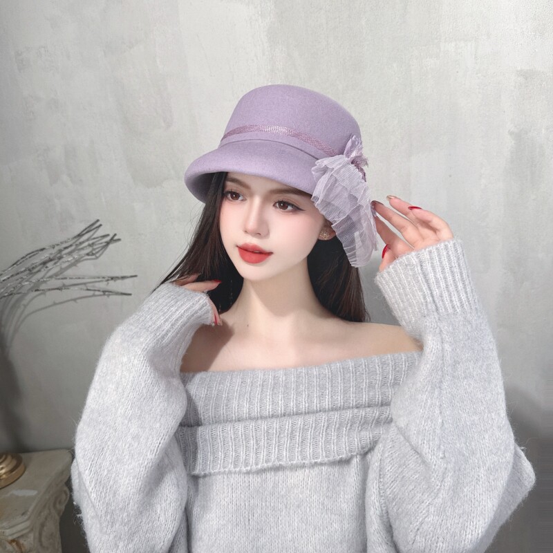 CREAMPP 原创优雅清冷特调紫澳毛呢复古麻纱玫瑰荷叶网纱质感盆帽,服饰配件/皮带/帽子/围巾,帽子,淘宝优惠券,粉丝福利购,淘宝优惠卷