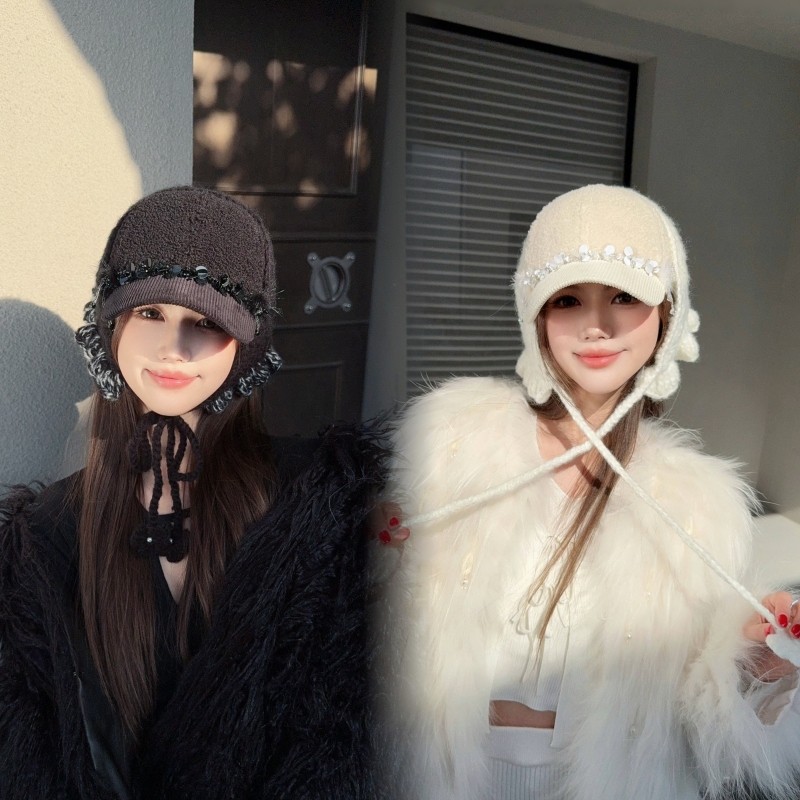 NIUYANG 设计师复古清新羊羔毛拼灯芯绒手钩针织二合一头巾鸭舌帽,服饰配件/皮带/帽子/围巾,帽子,淘宝优惠券,粉丝福利购,淘宝优惠卷