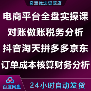 电商对账做账税务分析实操课抖音淘天拼多多京东订单成本核算财务