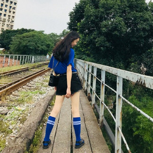 袜子女宝蓝色及膝潮袜网红同款