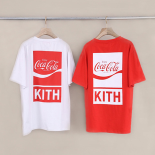 KITH可乐联名款 男女情侣款 福利 2色 圆领微弹力短袖 TEE 夏季 断码