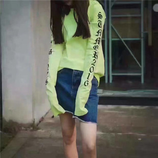 个性 巨袖 亮绿薄款 哥特字母印花 卫衣长袖 VETEMENTS VT男女同款