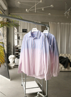 骚气一眼就喜欢 粉紫色系渐变色全棉牛津纺衬衣 宽松版型男女同款