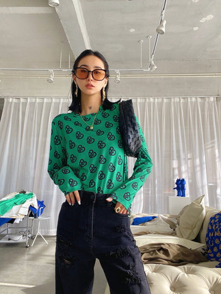 女款Xoxogoodboy GB满字母印花速干丝滑大弹力打底衫长袖T恤