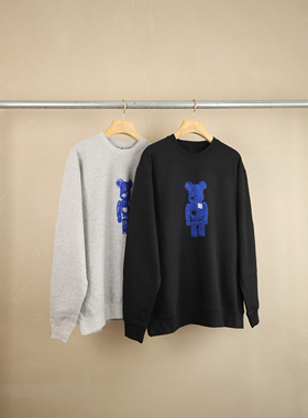 AE联名款胸口植绒暴力熊卡通玩偶健康棉布男女同款宽松圆领卫衣