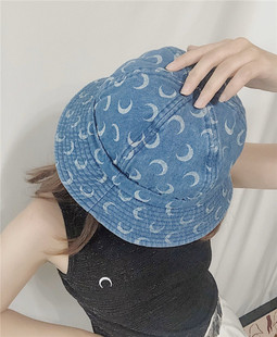 MS月亮满印花 重水洗牛仔布面料 渔夫帽休闲帽夏季遮阳帽棒球帽