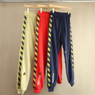 重磅面料减速带侧边字母织带贴布水洗全棉毛圈卫裤男女款收脚卫裤