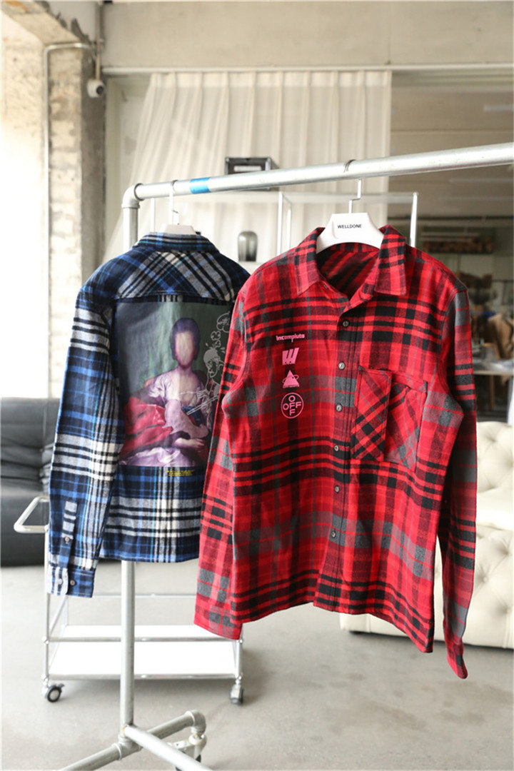 街头未完成的油画印花 厚实苏格兰格子衬衣外套 男女同款宽松版型