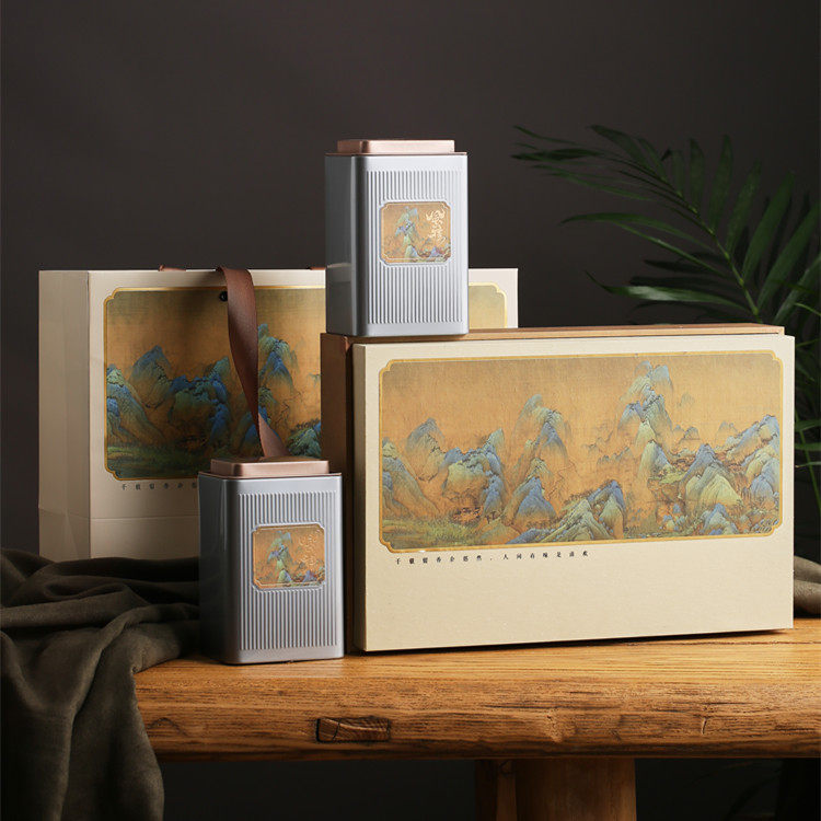 风雅千里江山铁罐茶叶空礼盒 岩茶红茶白茶绿茶铁观音 可定制