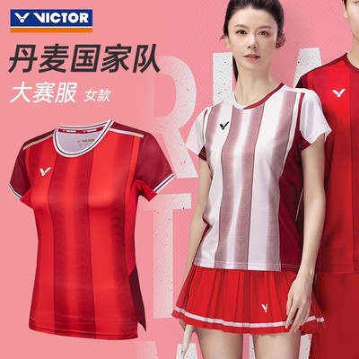 2025victor胜利羽毛球服女款速干透气短袖运动套装比赛训练T51000