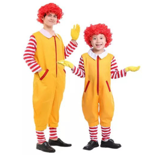六一McDonald麦当劳叔叔小丑服儿童连体衣成人男女情侣角色扮演服