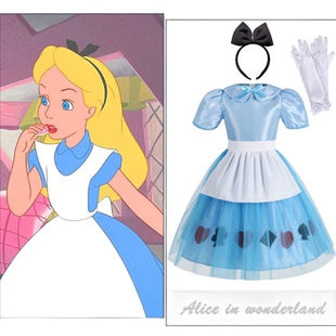 万圣节cosplay儿童Alice公主裙围裙爱丽丝梦游仙境蝴蝶结女仆礼服