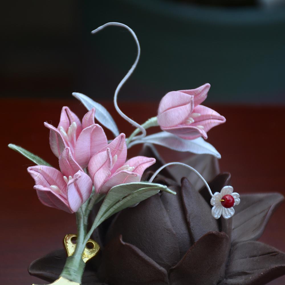 缠花成品哑光桃花小发夹