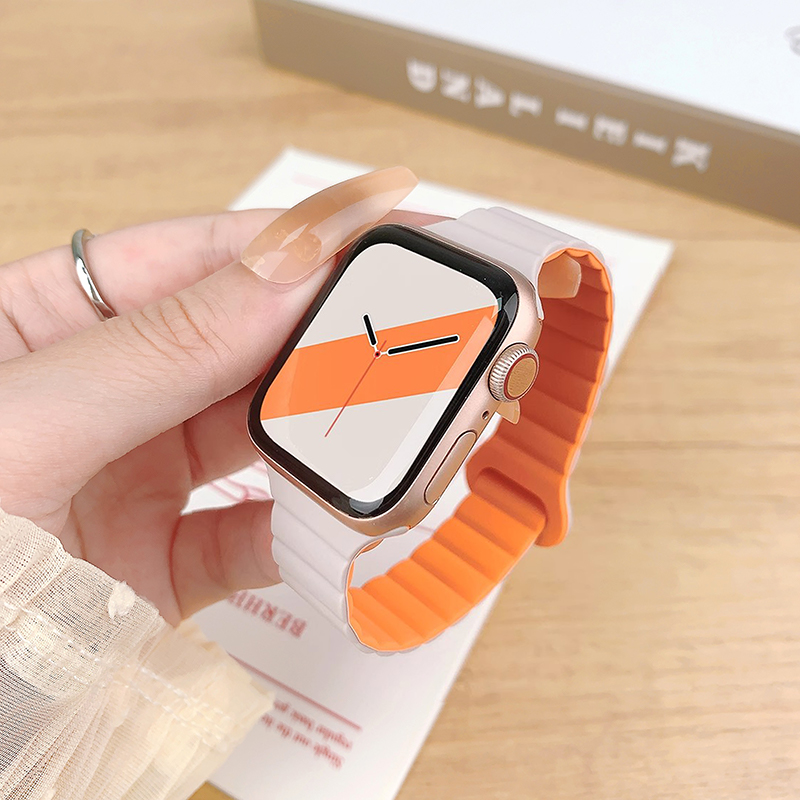 适用苹果iwatch10手表带小蛮腰三株硅胶ultra磁吸表带applewatchs