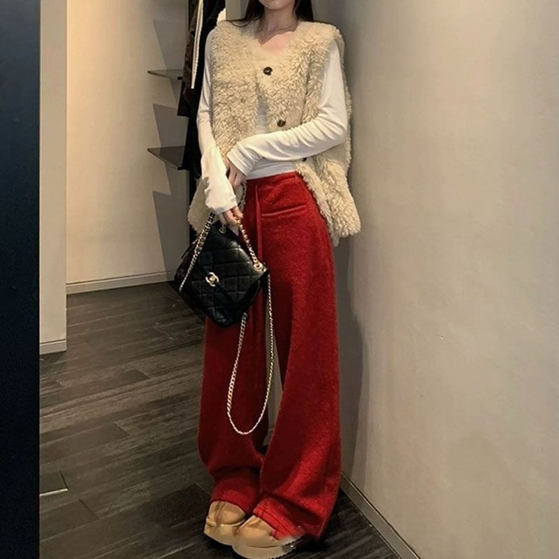 2026新款毛呢裤女秋冬新款高腰显瘦直筒阔腿裤休闲百搭长裤子,女装/女士精品,卫裤,淘宝优惠券,粉丝福利购,淘宝优惠卷