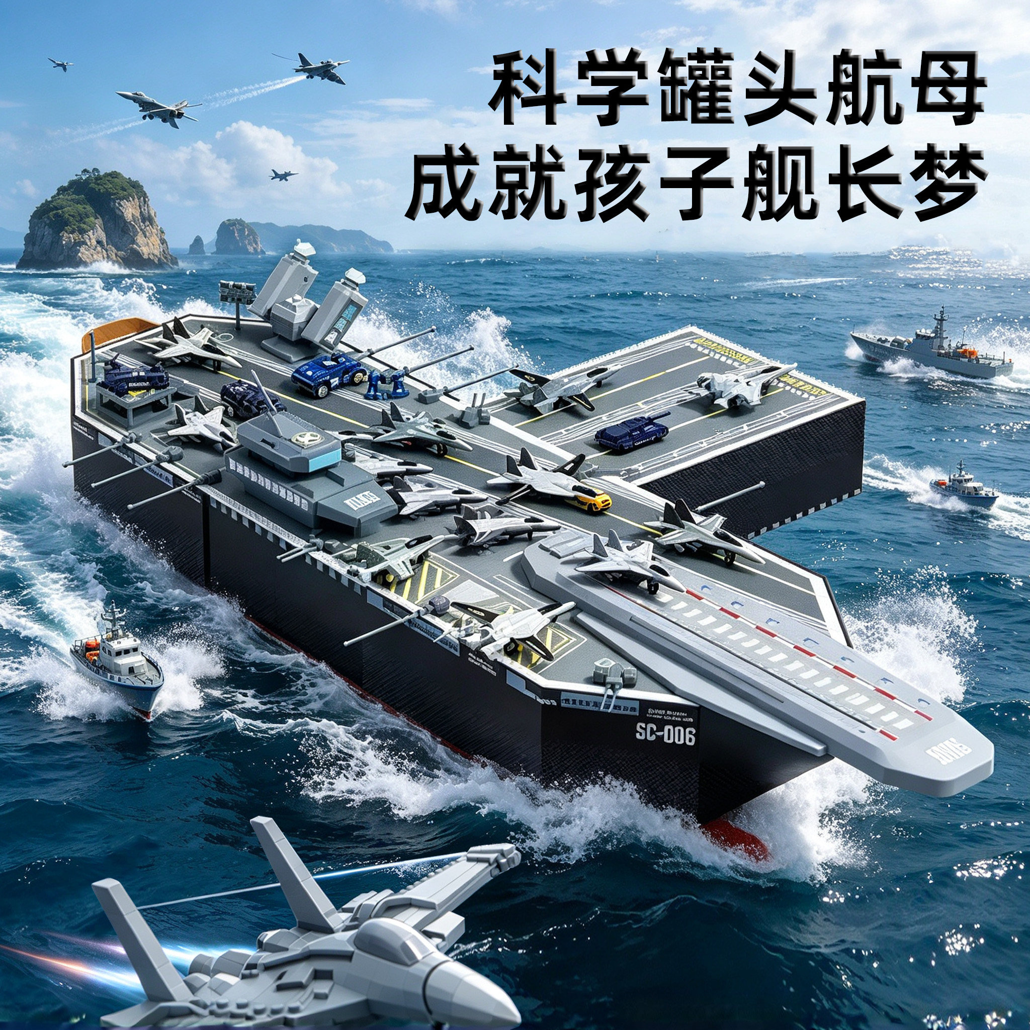 科学罐头航空母舰模型男孩玩具