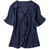 Группа Цзянь Цзя Эвербоун Деревянная ушная коллега Purghel v -neck Skrinke Skensing Chefon H Рубашка с прямой трубкой
