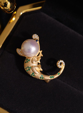 s925纯银麻纱工艺蜥蜴胸花配件