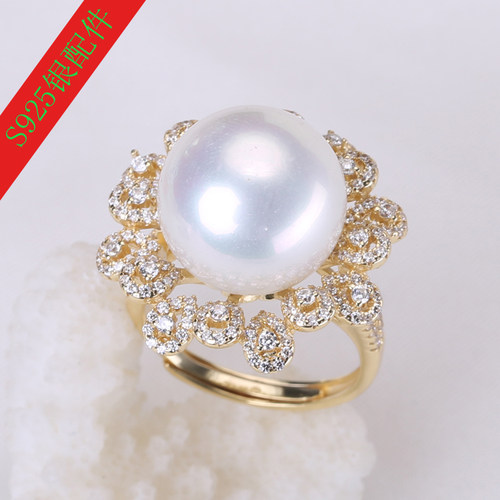 diy纯银精工珍珠戒指托