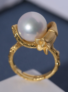 s925纯银简约大气麻纱花蕊戒指托