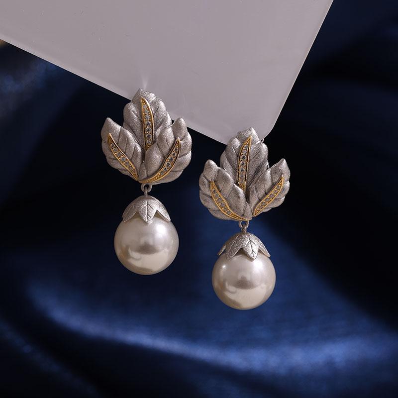s925純銀法式復古分色葉子耳扣