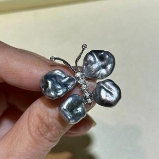 蝴蝶胸花别针胸针配10 DIY珍珠配件s925纯银巴洛克异形珠时尚 13mm