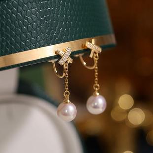 DIY配件s925纯银带硅胶无洞交叉耳夹耳线耳饰耳扣珍珠空托饰品