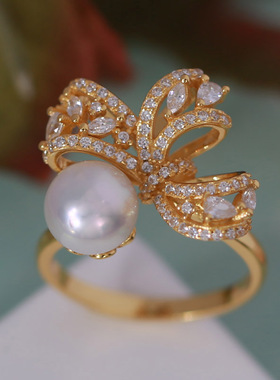 s925纯银精工豪华蝴蝶结戒指托