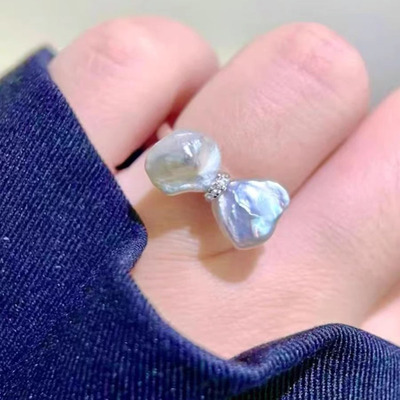 时尚双珠戒指托s925纯银韩版