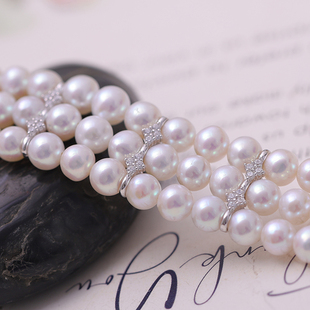 DIY珍珠配件s925纯银三排菱形隔珠隔片项链手链毛衣链通用配4 6mm