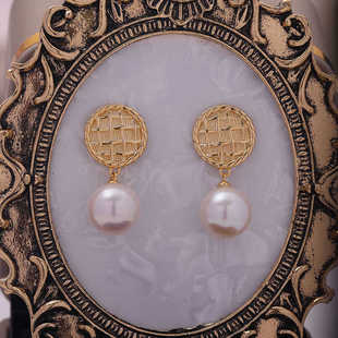 DIY珍珠配件S925纯银质感气质复古编织圆心耳坠耳钉空托配饰品