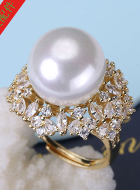 纯银微镶遮瑕豪华戒指珍珠DIY