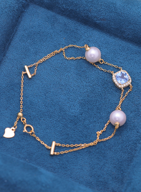 DIY配件 S925纯银带硅胶球调节双层冰糖手链手饰珍珠空托配7-10mm