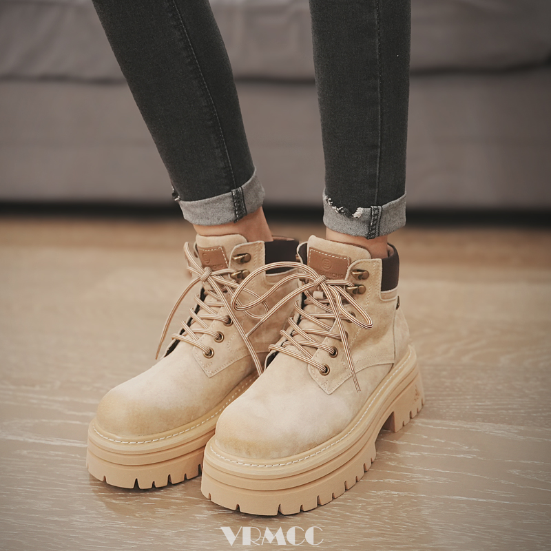 真皮增高厚底粗跟马丁靴大黄靴