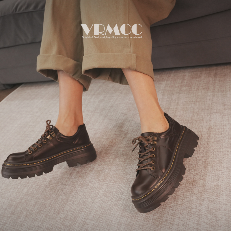 显脚小真皮5cm增高厚底德比皮鞋